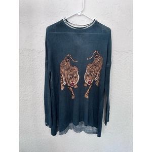 Bangel tiger teal pullover sweater soft tunic